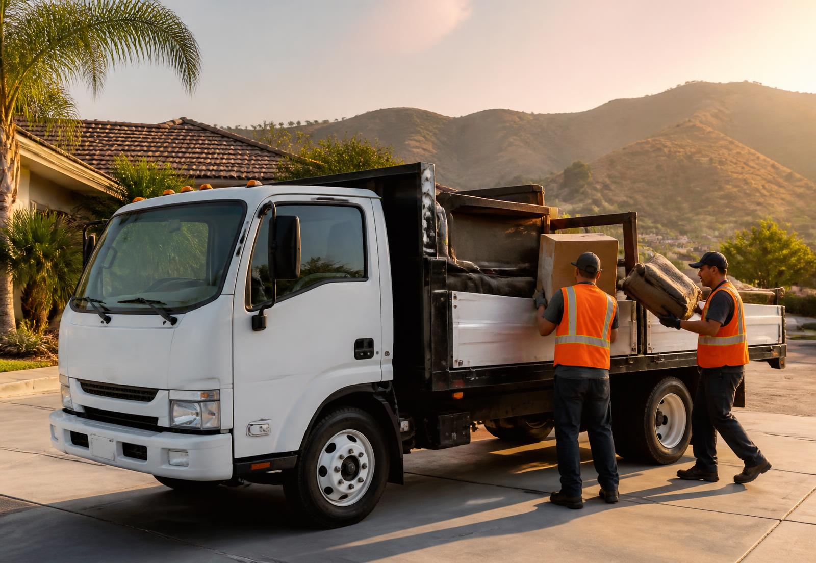 Silicon Valley Junk Hauling crew loading furniture into a hauling truck